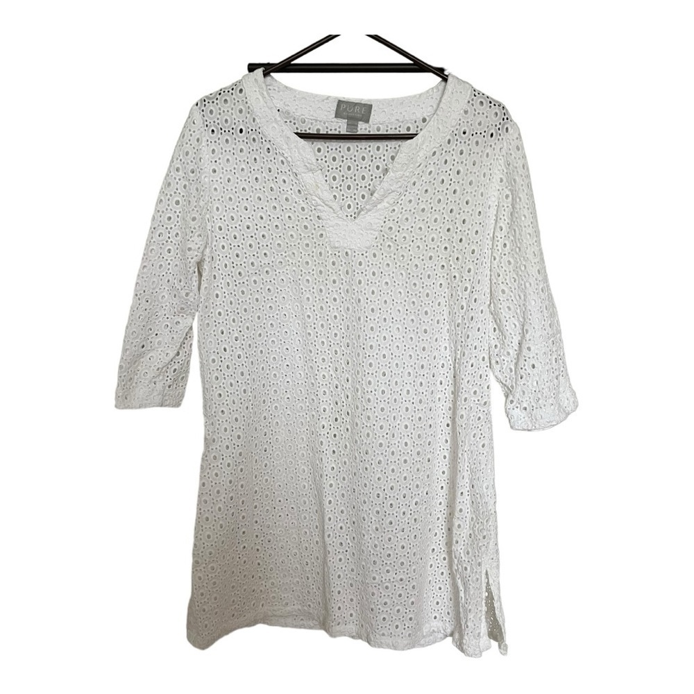 Pure Collection Open Knit Eyelet Dress Cover Up Cottagecore White‎ 14/16